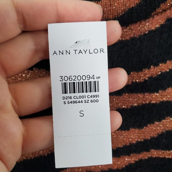Ann Taylor Dress Womens Small Black Bronze Shimmer Zebra Print Sweater Knit NEW - Picture 5 of 10